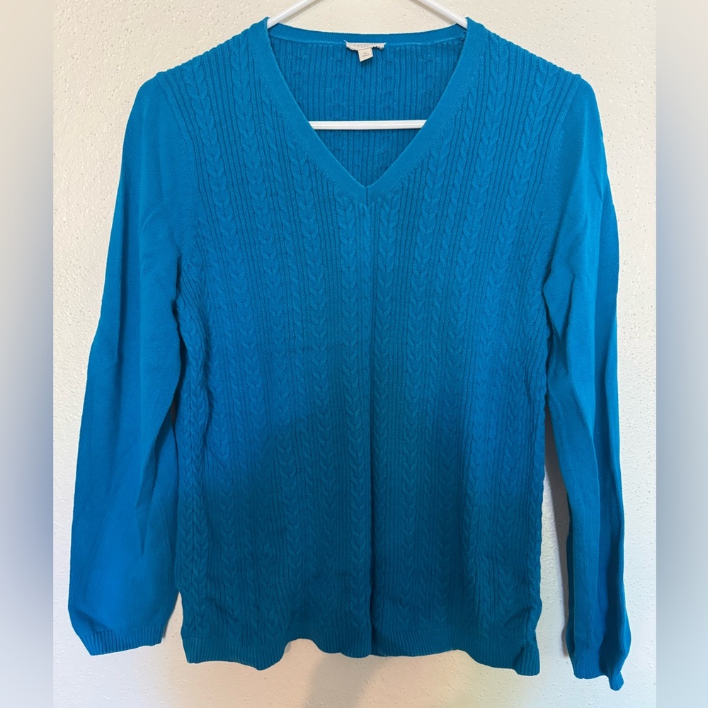 Talbots Women’s Knit Blue V-Beck Sweater Sz M